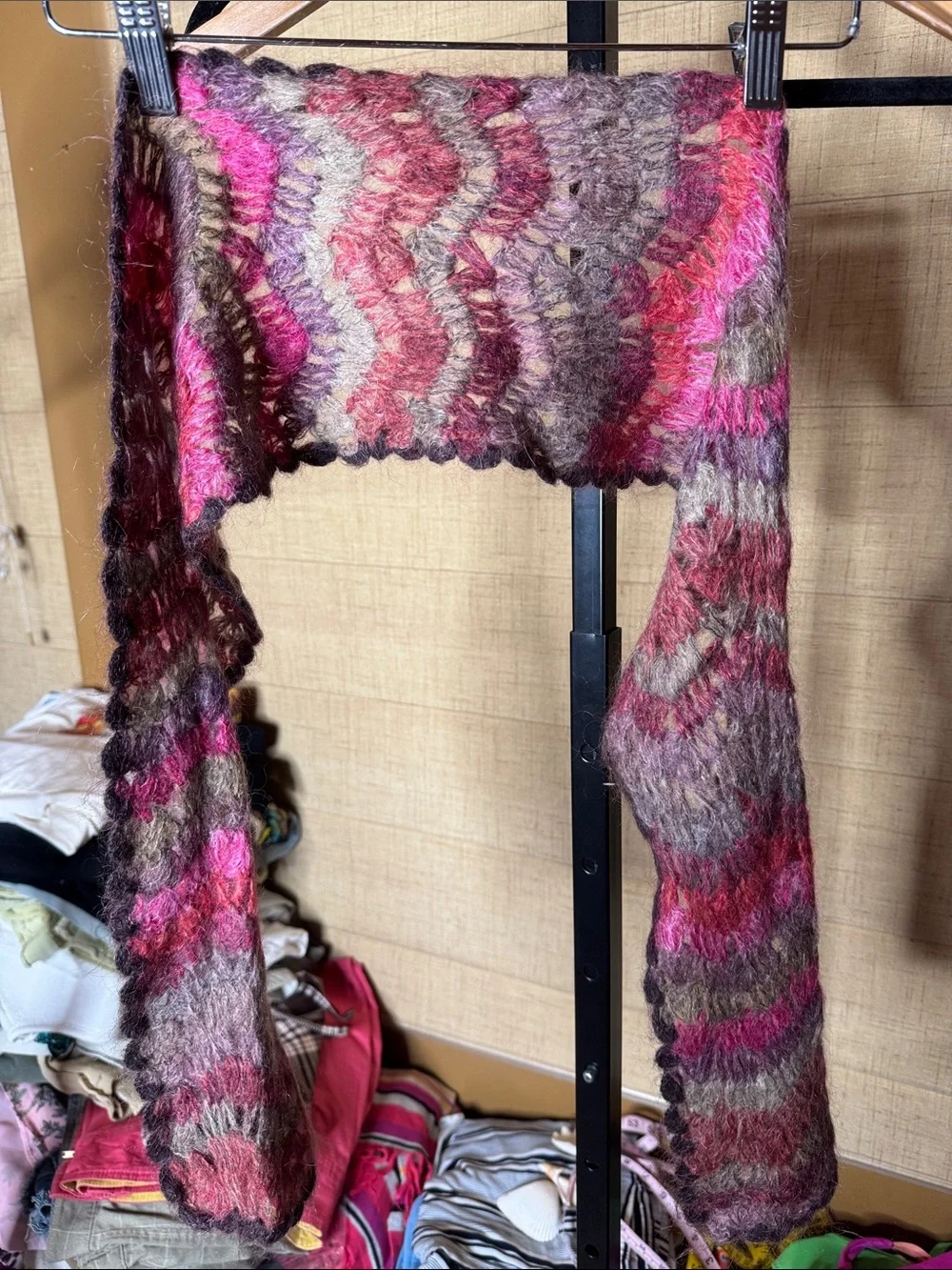 Eddie Bauer Vintage Mohair Blend Open Knit Scarf Pink Purple